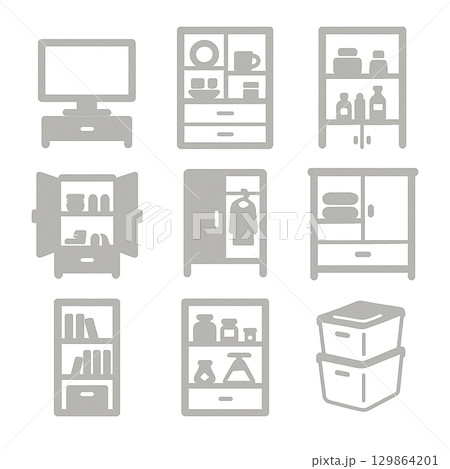住宅関連アイコン9種（収納・家事・背景透過PNG） 129864201