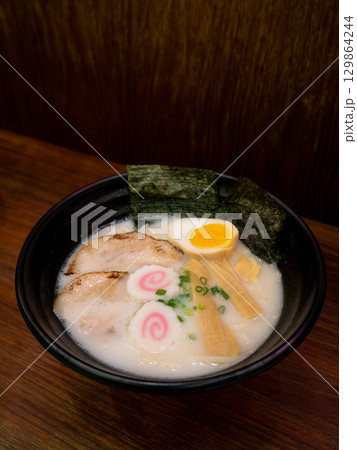 Traditional Japanese Tonkotsu Ramen with Chashu and Soft-Boiled Egg. Traditional Japanese Tonkotsu Ramen with Chashu and Soft-Boiled Egg. 129864244
