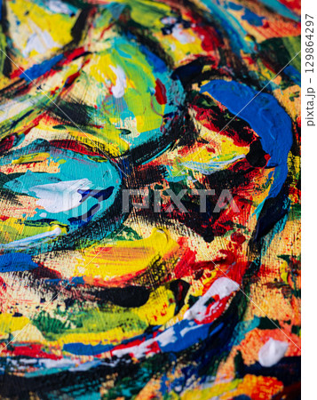 colorful painting abstract acrylic paint texture on canvas, background texture, Modern art pattern. Contemporary art. Artistic canvas. 129864297