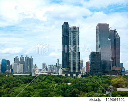 Bangkok cityscape skyline Thailand, Lumphini Public park and Bangkok cityscape in metropolis city. 129864302