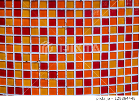 Red and Orange Mosaic Tiles Texture Background. 129864449