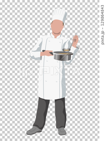 Flat vector illustration of a chef holding a pot 129864843