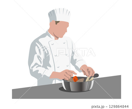 食材を用意するシェフのフラットなベクターイラスト 129864844