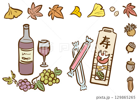可愛い11月のイラストセット　カラー 129865265