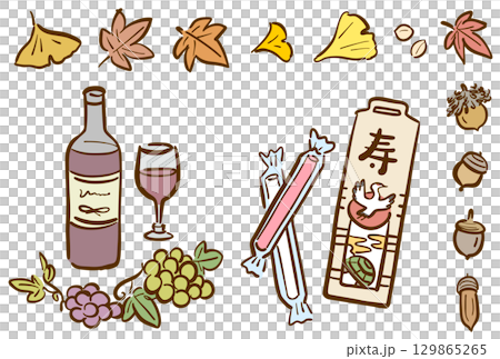 可愛的十一月插圖彩色套裝 129865265