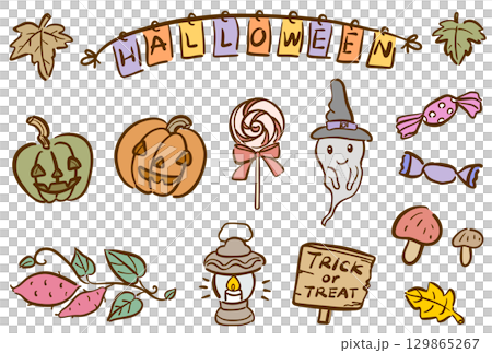 可愛的十月插圖彩色套裝 129865267