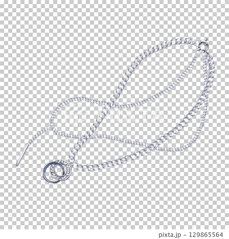 Two silver chains of different weaves with round pendants. Isolated watercolor illustration of jewelry for catalog design, shop windows, corporate packaging, interior design and wedding events. Two silver chains of different weaves with round pendants. Isolated watercolor illustration of jewelry for catalog design, shop windows, corporate packaging, interior design and wedding events. 129865564