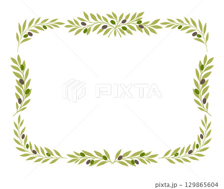 オリーブの枝フレーム シンプルでエレガントなボタニカルデザイン 129865604