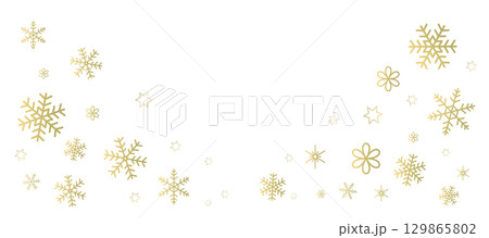 ゴールドの雪の結晶のフレームイラスト　背景イラスト　ベクター素材 129865802