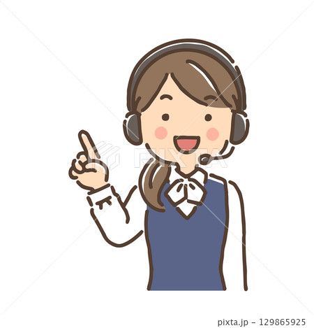 ヘッドセットをして笑顔で説明してるオペレーターの女性 129865925