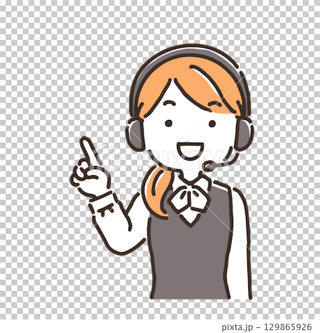 A female operator wearing a headset and explaining with a smile 129865926