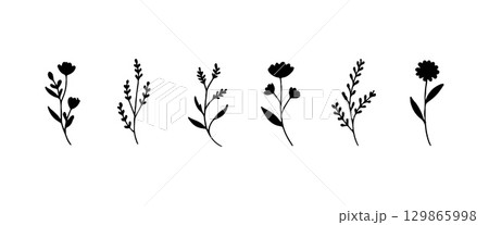 Whimsical Mini Flowers. A lively group of varied small flower icons with playful shapes and organic balance, ideal for fun and casual designs. Whimsical Mini Flowers. A lively group of varied small flower icons with playful shapes and organic balance, ideal for fun and casual designs. 129865998