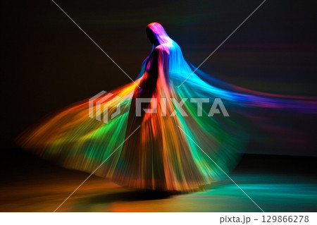 Cloaked figure in shifting colors radiates...のイラスト素材 [129866278] - PIXTA