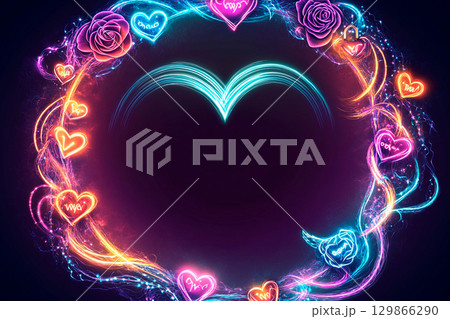 Aurora borealis forms a heart frame with waves on Valentine's Day in a romantic atmosphere Aurora borealis forms a heart frame with waves on Valentine's Day in a romantic atmosphere 129866290