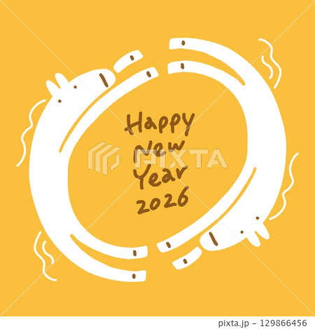 円を描く2匹の白馬の年賀状テンプレート　2026 正方形・SNS・LINE用・Instagram用 129866456