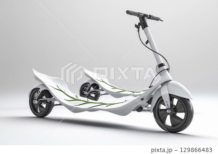 Electric scooters designed as leaves provide eco-friendly transportation powered by kinetic energy 129866483
