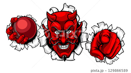 Devil Cricket Ball Sport Team Mascot Illustration 129866589