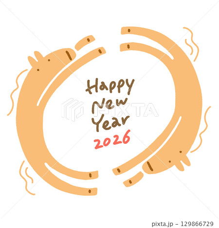 円を描く2匹の馬の年賀状テンプレート　2026 正方形・SNS・LINE用・Instagram用 129866729