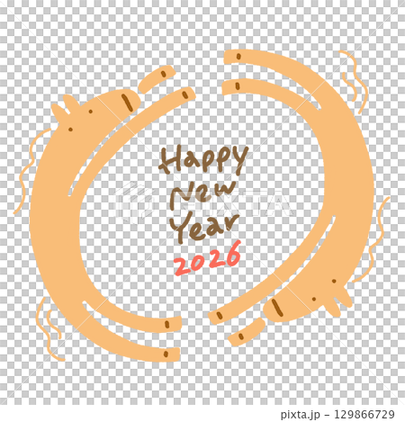 円を描く2匹の馬の年賀状テンプレート　2026 正方形・SNS・LINE用・Instagram用 129866729
