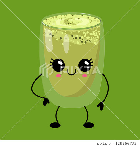 Cute Matcha Kawaii Cup with Happy Expression 129866733
