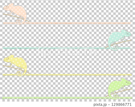 カラフルなカメレオンのラインセットイラスト カラフルなカメレオンのラインセットイラスト 129866771