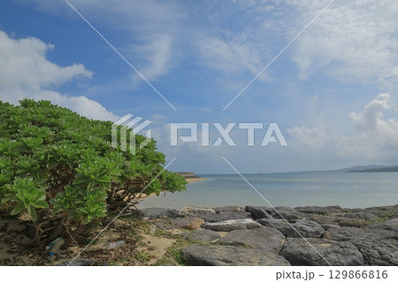 小浜島の細崎ビーチの美しい海の風景 小浜島の細崎ビーチの美しい海の風景 129866816