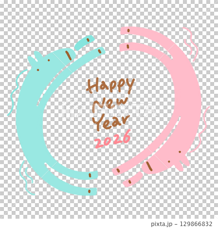 円を描く2匹のパステルカラーの馬の年賀状　2026 正方形・SNS・LINE用・Instagram用 129866832