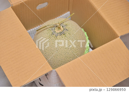 段ボール箱に入ったマスクメロン（熊本県産） 129866950