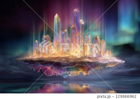 天然石とカラフルなパワーストーン。スピリチュアルで神秘的浮かぶピンクやパープルのクォーツや半貴 天然石とカラフルなパワーストーン。スピリチュアルで神秘的浮かぶピンクやパープルのクォーツや半貴 129866962