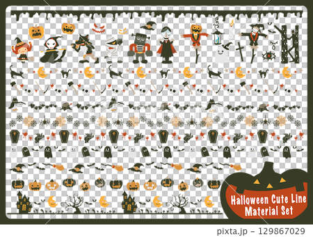 可愛いハロウィンのラインと素材セット 129867029