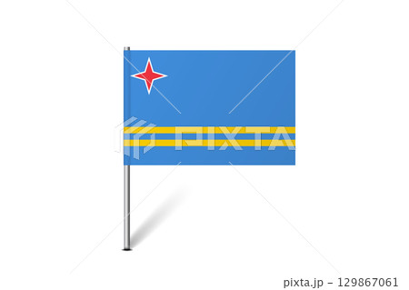 Aruba flag - map pin flag representing a country cultural identity and heritage. The essence of national pride and unity. Map pin flag stuck in a white background Aruba flag - map pin flag representing a country cultural identity and heritage. The essence of national pride and unity. Map pin flag stuck in a white background 129867061