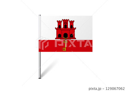 Gibraltar flag - map pin flag representing a country cultural identity and heritage. The essence of national pride and unity. Map pin flag stuck in a white background Gibraltar flag - map pin flag representing a country cultural identity and heritage. The essence of national pride and unity. Map pin flag stuck in a white background 129867062