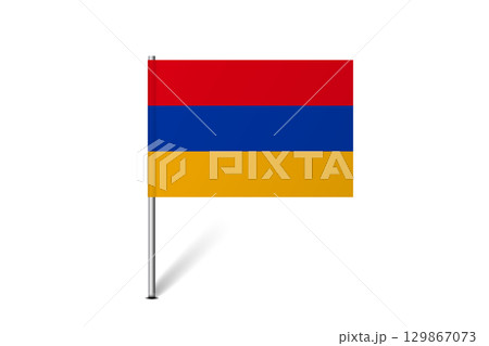 Armenia flag - map pin flag representing a country cultural identity and heritage. The essence of national pride and unity. Map pin flag stuck in a white background Armenia flag - map pin flag representing a country cultural identity and heritage. The essence of national pride and unity. Map pin flag stuck in a white background 129867073