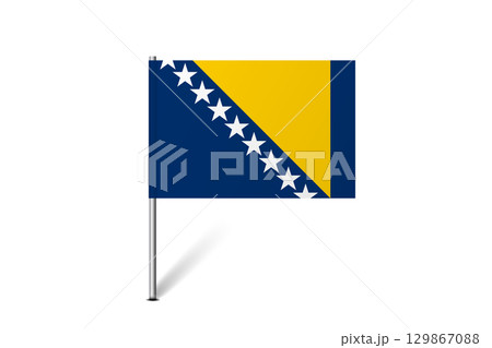 Bosnia and Herzegovina flag - map pin flag representing a country cultural identity and heritage. The essence of national pride and unity. Map pin flag stuck in a white background 129867088