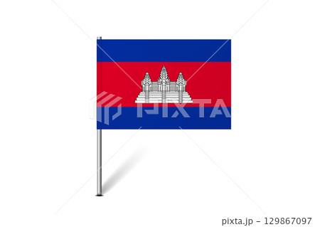 Cambodia flag - map pin flag representing a country cultural identity and heritage. The essence of national pride and unity. Map pin flag stuck in a white background 129867097