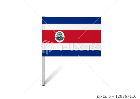 Costa Rica flag - map pin flag representing a country cultural identity and heritage. The essence of national pride and unity. Map pin flag stuck in a white background Costa Rica flag - map pin flag representing a country cultural identity and heritage. The essence of national pride and unity. Map pin flag stuck in a white background 129867110
