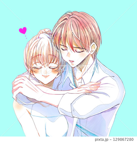 バックハグする夏の男女 129867280