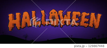 Halloween orange text design elements on purple background ,vector illustration. 129867448
