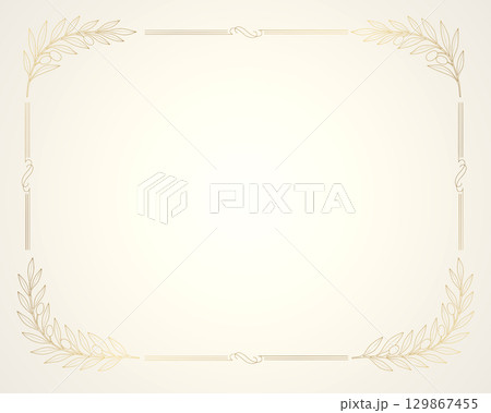 ゴールドラインで描かれたオリーブの枝の上品なフレーム背景 ゴールドラインで描かれたオリーブの枝の上品なフレーム背景 129867455