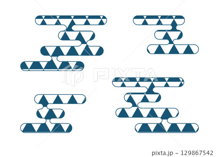 ネイビーの鱗模様の和風の雲のイラスト 129867542