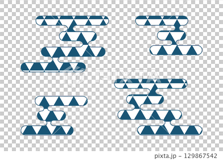 ネイビーの鱗模様の和風の雲のイラスト 129867542