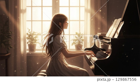 ピアノを弾く女の子 ピアノを弾く女の子 129867556