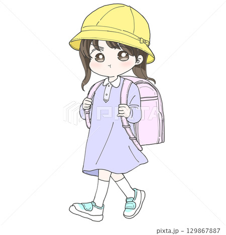 ランドセルを背負った女の子 怒る 129867887
