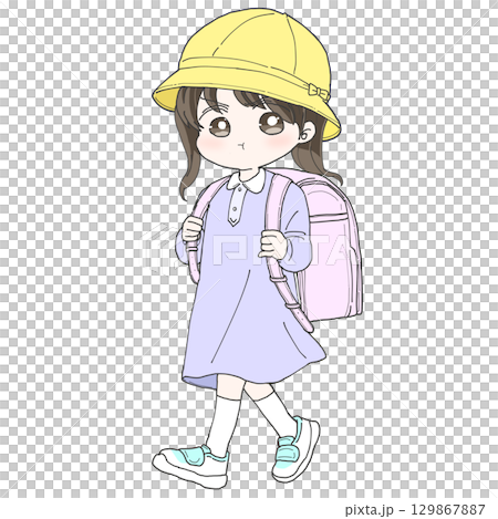 ランドセルを背負った女の子 怒る 129867887