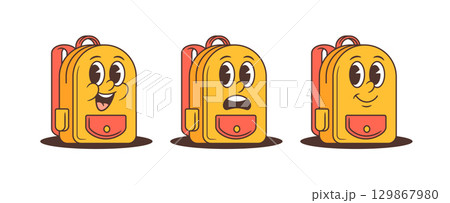 Expressive Cartoon School Backpack Characters With Happy Surprised Calm And Shy Faces Vector Illustration 129867980