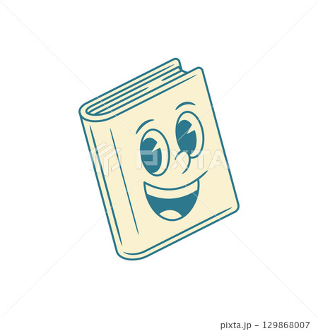 Happy smiling book cartoon character retro minimalist vector illustration 129868007
