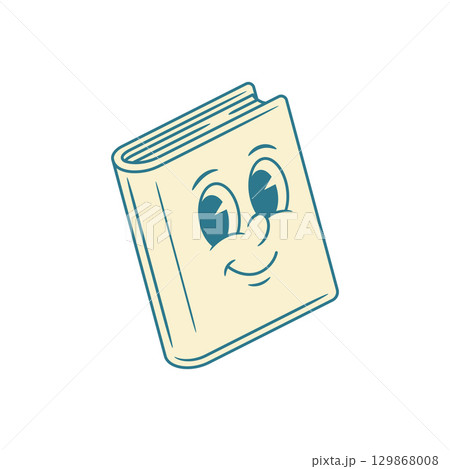 Positive smiling book cartoon character retro vector illustration Positive smiling book cartoon character retro vector illustration 129868008