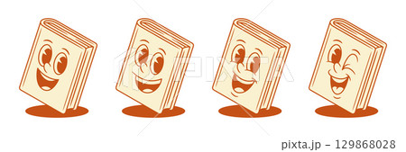 Positive laughing book cartoon character winked red retro vector illustration Positive laughing book cartoon character winked red retro vector illustration 129868028