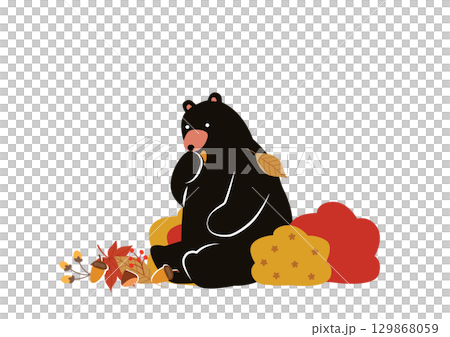 秋天吃堅果的熊 129868059