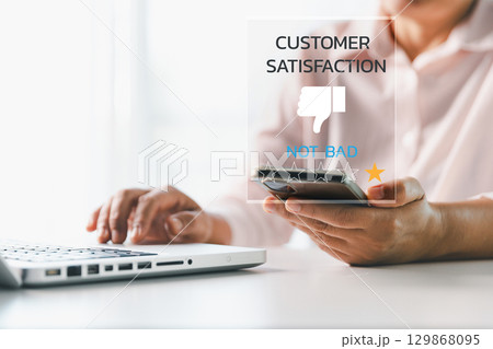 Customer or client with stars to complete five stars. Product or service review ideas from customer, reviews from customer and service of store to express satisfaction, increase credibility of store. Customer or client with stars to complete five stars. Product or service review ideas from customer, reviews from customer and service of store to express satisfaction, increase credibility of store. 129868095